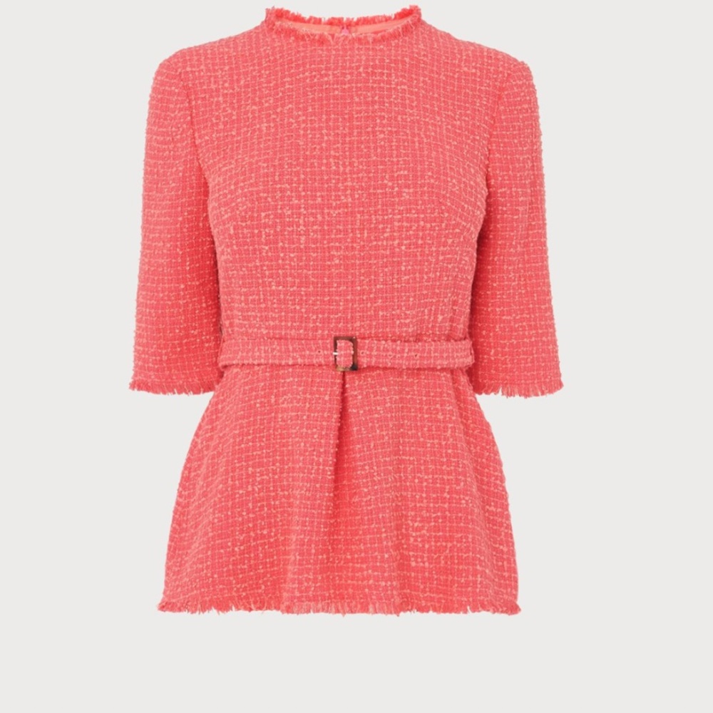 LK Bennett Elegant Pink Belted Tweed Women's Top